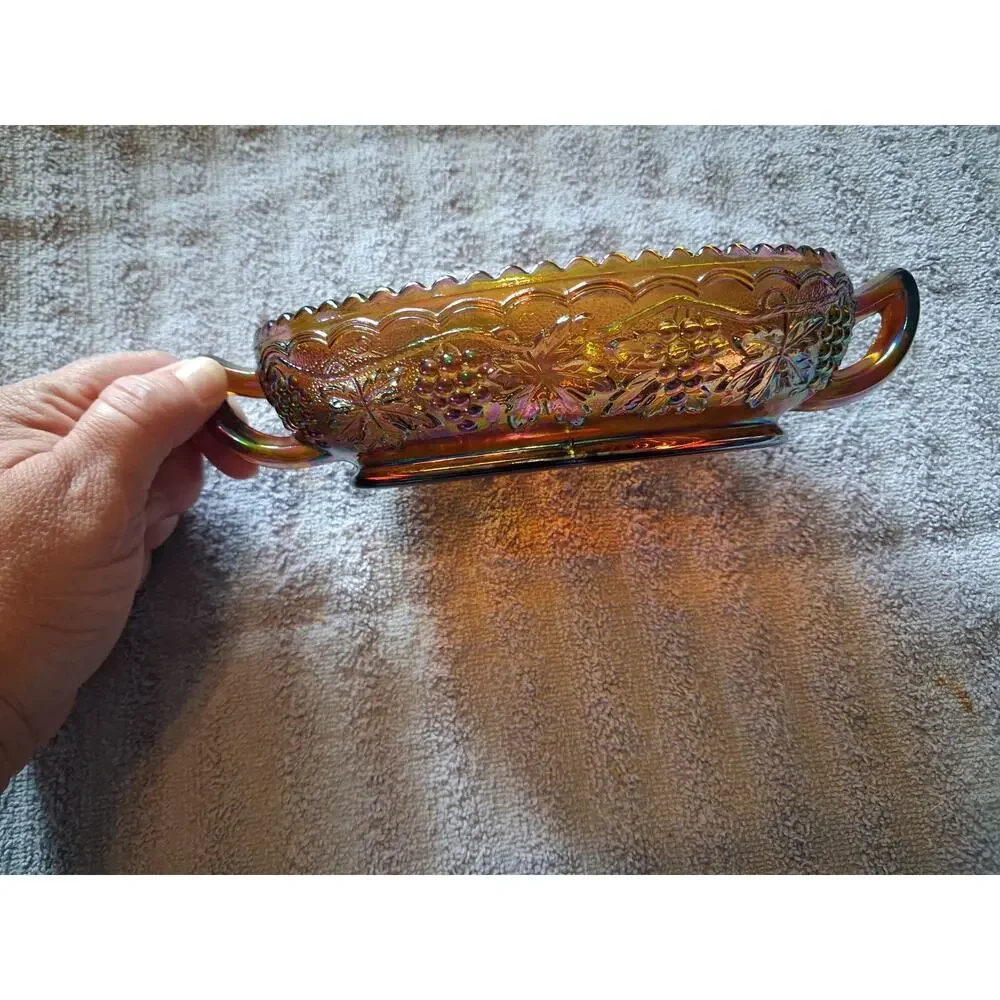 Vintage Imperial Glass Marigold Iridescent Carnival Glass Relish Dish